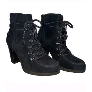 Gianni Bini Ankle Boots Booties Brown Suede Leather Padded Cuff Lace Up 8 M